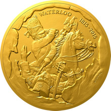 Náhled Reverzní strany - Zlatá 1 Oz medaile Dějiny válečnictví - Bitva u Waterloo