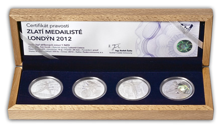 Náhled Averzní strany - Sada 4 stříbrných mincí 1 NZD Zlatí medailisté Londýn 2012