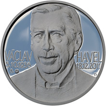 Náhled Averzní strany - Stříbrná pamětní medaile Václav Havel Proof kolorovaná