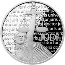 Náhled Averzní strany - Stříbrná titulární medaile JUDr. s personifikací