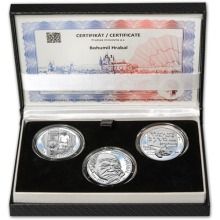 Náhled - BOHUMIL HRABAL – návrhy mince 200 Kč - sada 3x stříbro 1 Oz patina