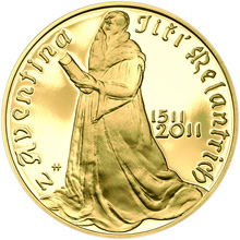 Náhled Averzní strany - Nevydané mince Jiřího Harcuby - Jiří Melantrich z Aventina 34mm zlato Proof