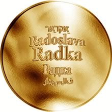 Náhled Reverzní strany - Česká jména - Radka - velká zlatá medaile 1 Oz
