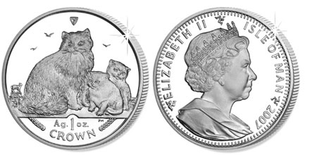 Náhled - 2007 Ragdoll - kočka a koťata - stříbrná kolorovaná mince