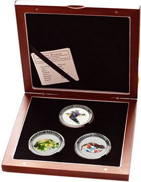 Náhled Averzní strany - 2009 Palau - Pacific Wildlife - Sada tří stříbrných kolorovaných mincí Proof (animals)